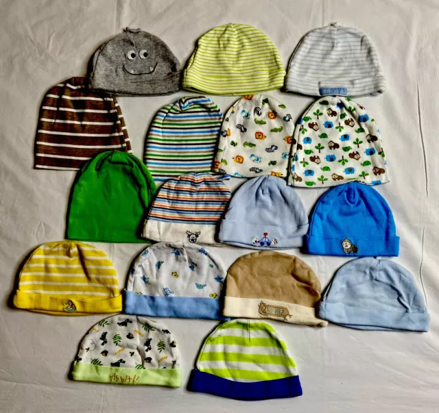 Baby Boy Newborn Hats Beanie 0-6 Months Mix lots 17 pieces Carters, Gerber etc.
