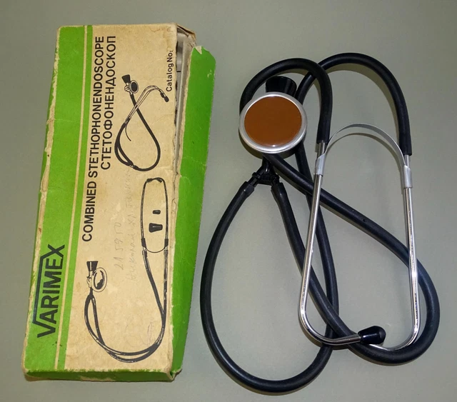 Old Vintage Doctor Classic Stethoscope with Black Tubes Polska Patent Nr.191431
