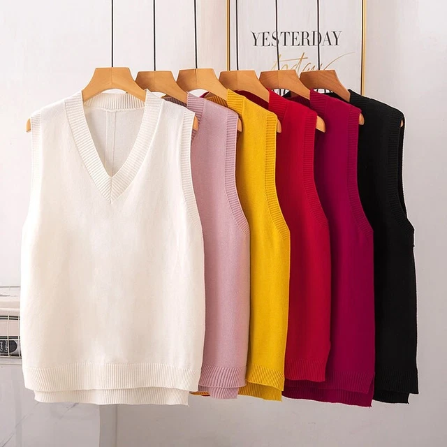 Donna Maglia Gilet Giapponese Ragazza Canotta Scollo A V Maniche Maglione JK