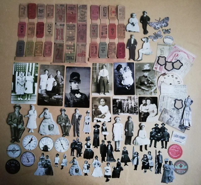 Tim Holtz idea-ología efímera, mini muñecas de papel, zócalos, parientes encontrados