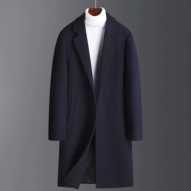 Warm Mens Woolen Trench Coat Single Breasted Overcoat Long Jacket Outwear Winter