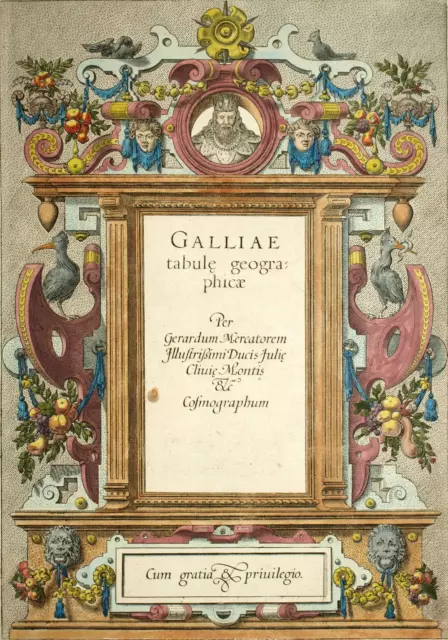 Feuillet de titre de l'Atlas de Gérard Mercator GALLIAE TABULE GEOGRAPHICAE 1585