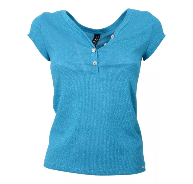MDM Mademoiselle du Monde T-Shirt Donna Lurex Modello PAPAYA 4955 Colore Azzurro