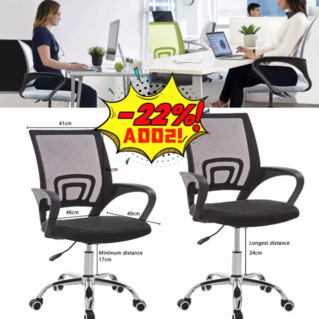 Ergonomic Mesh Home Office Chair Computer Desk Chair Swivel Adjustable Height UK