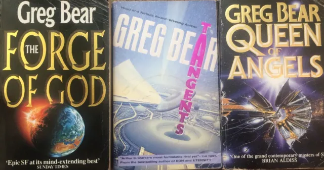 3 GREG BEAR PAPERBACKS-Queen Of Angels; Tangents; Forge Of God