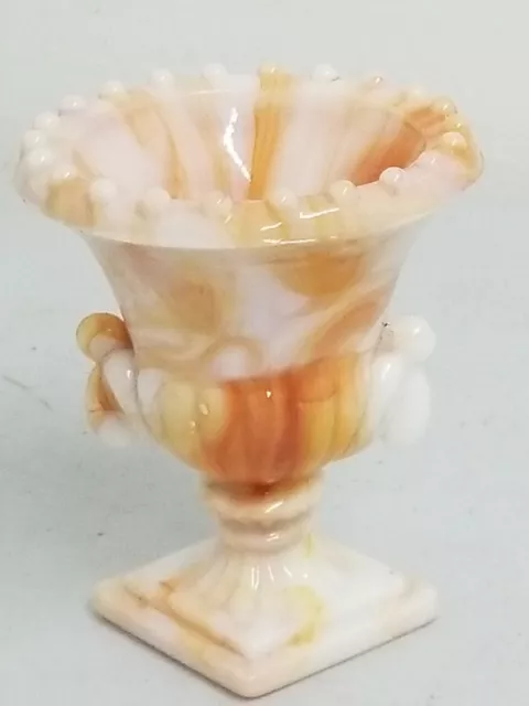 Akro Agate signed " NYC Vogue Merc Co " Orange & White Swirl Sheraton Vase