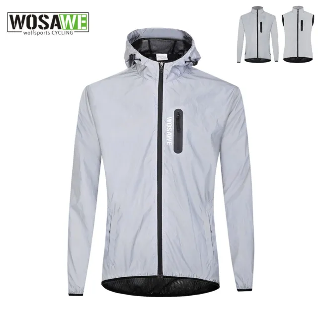 WOSAWE Men Women Hi Viz Cycling Jacket Rain Coat Windproof Hood Reflective Vest