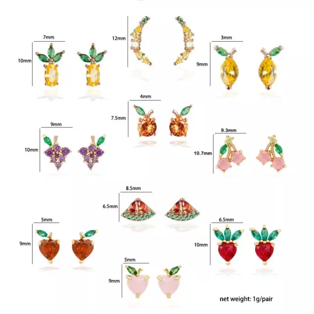 Earrings Mixed Styles Colorful Zircon Fruit Stud Girls Cute Fashion Jewelry