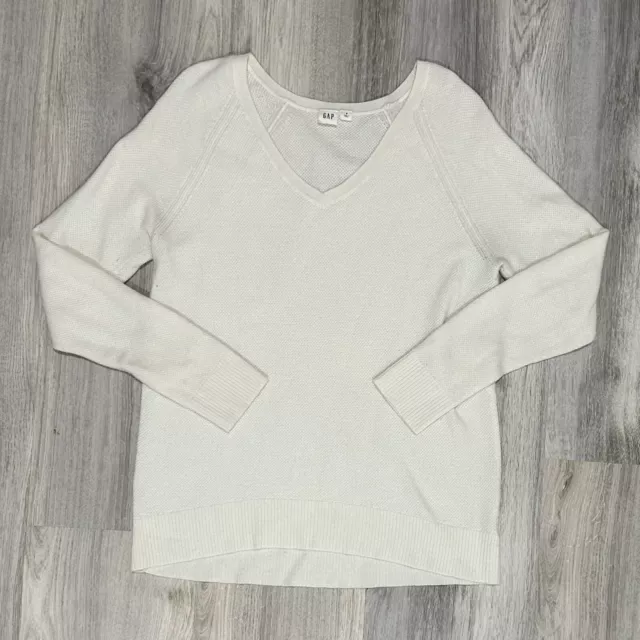 Gap Women’s Sweater Lightweight Pullover V Neck White Top Long Sleeve Size S