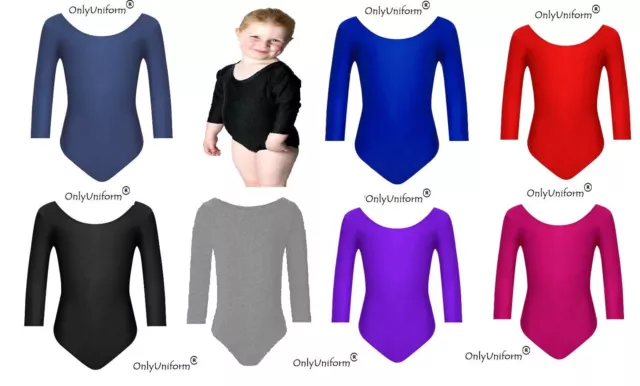 Uniforme top ginnastica per ragazze età body (2-18) manica sportiva elastica danza Regno Unito