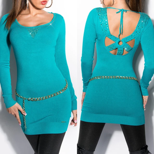 Pullover Donna Maglione Lungo Vestito Corto in Maglia Maglioncino Elegante per