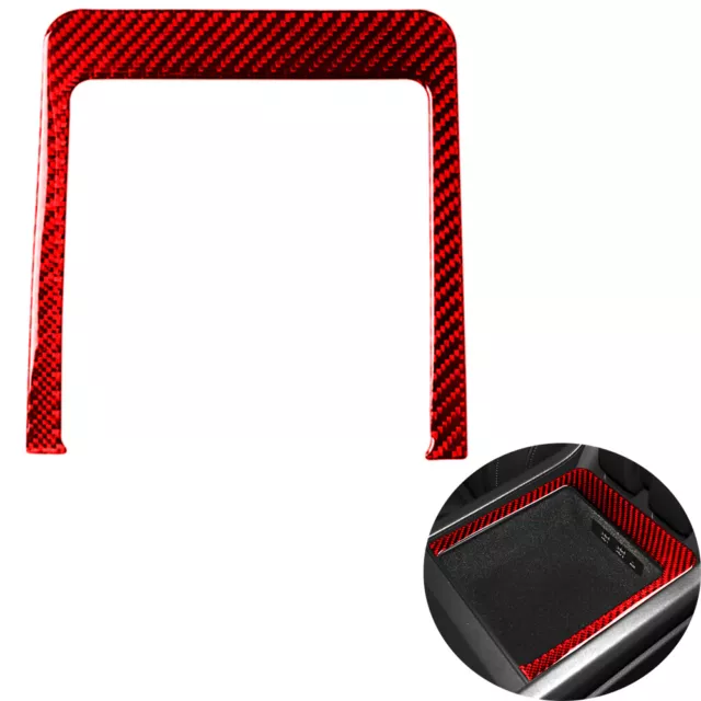 Red Carbon Fiber Center Armrest Storage Box Interior Trim For Audi Q7 2016-19