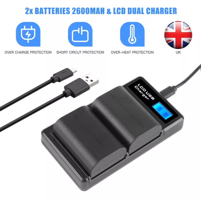 2x2600mAh LP-E6 Battery+LCD Charger For Canon EOS 60D XC10 5DS 80D 90D 7D-Markll