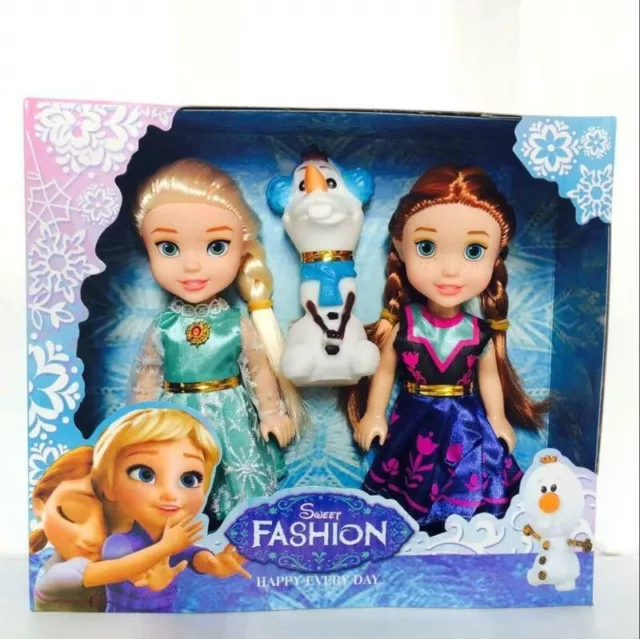 3PCS Elsa For Girls Birthday Gift Olaf Anna Toy Doll Princess Cosplay Christmas