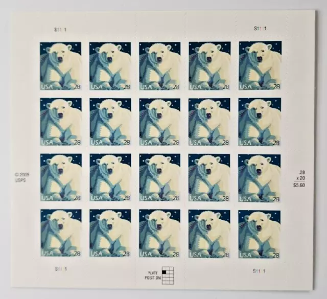 2009 USPS Stamp 20 per Sheet Polar Bear MMH B9