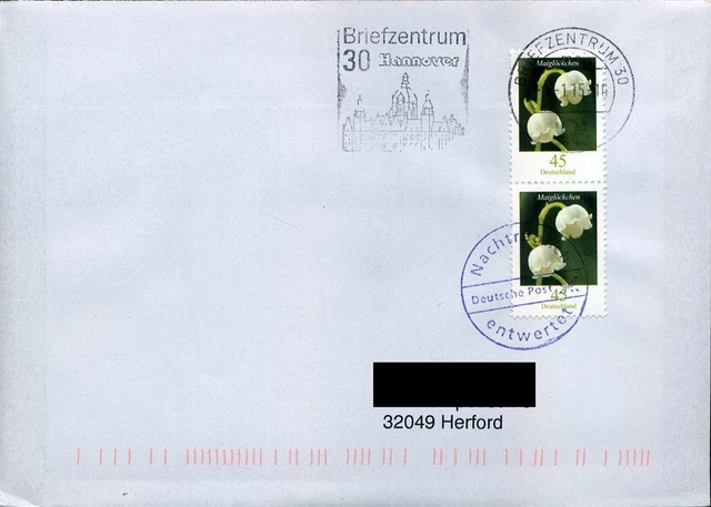 431217) DS Blumen MeF 45 C Maiglöckchen 1.1.15, aus Briefkasten, Porto-Letzttag