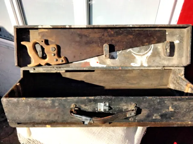 Large Vintage Wooden Carpenters Tool Box