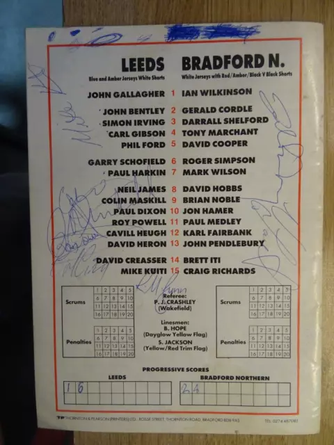 LEEDS R.L v. BRADFORD NORTHERN, YORKSHIRE CUP. 1990 MULTI SIGNED PROGRAMME,