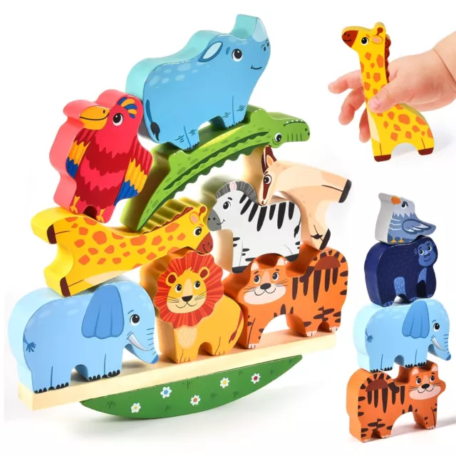 Montessori Animal Balance Blocks Wooden Board Game Toy Building Stacking Game UK