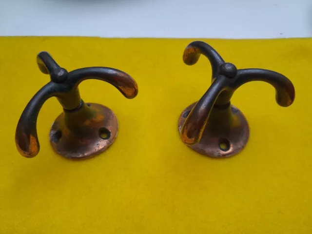 Pair of Reclaimed Copperized  Triple Coat Hooks. Wardrobe Cupboard Kitchen  Keys