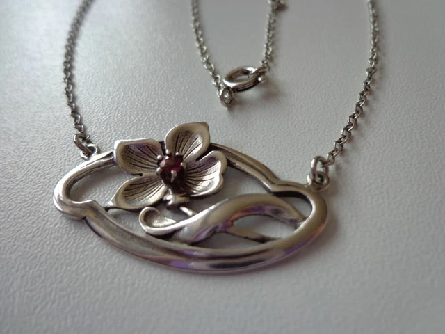 Art Nouveau Fleur Corindon Collier Main 925er Argent Symbole Bijoux - Neuf