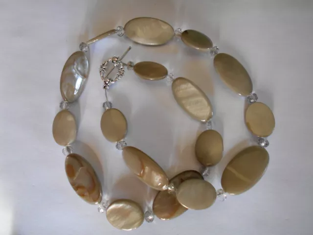 Silver Grey Mother Of Pearl Shell and Crystal Necklace 2