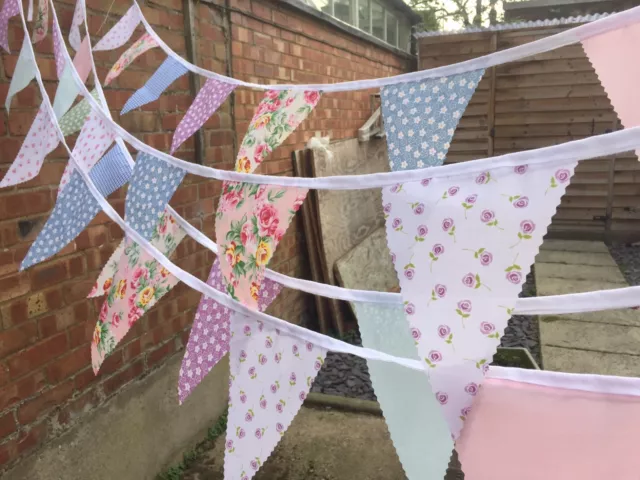 Fabric  bunting.Vintage floral,shabby chic,white,rainbow.10/ 120FT.Weddings.