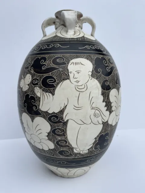 Antique Chinese Scholar Base Pot Sculpture Painting Vase Fine Old Cizhou Song