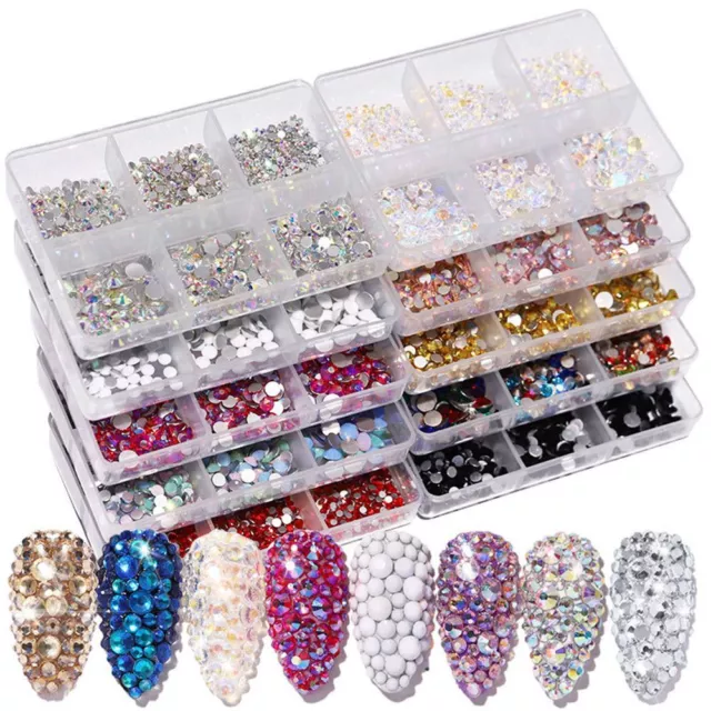 Flat Back 3D Glass Stone Nail Diamond Glitter Gem AB Crystal Nail Rhinestones