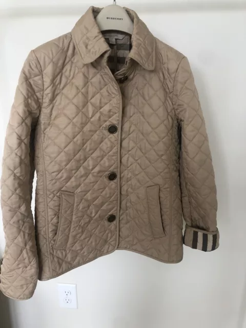 Excellent Burberry Brit Copford Quilted Jacket, Size Small P Tan Khaki