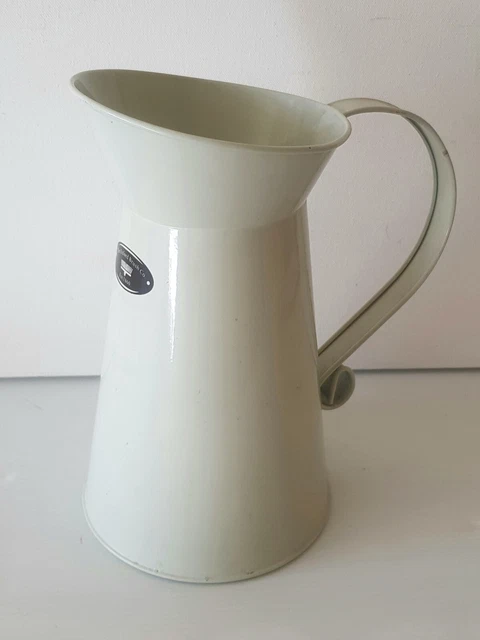 Metal Jug Vase Pitcher Ewer Off White Retro Vintage Shabby Chic Rustic