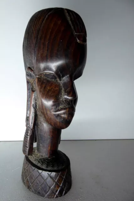 Hand Carved African Ebony Timber Head Bust Statue