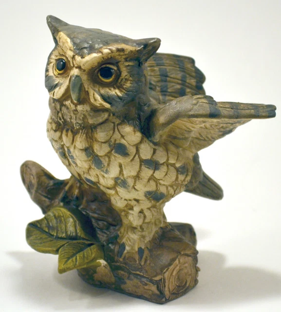 Norleans Brown Black Horned Owl Porcelain Ceramic Figurine Collect VTG Japan EUC