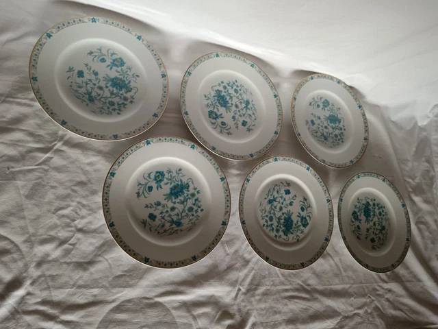 Lot De 6 Assiettes Plates Limoges, Porcelaine, Décor Frise D'étoiles, Très Bon état