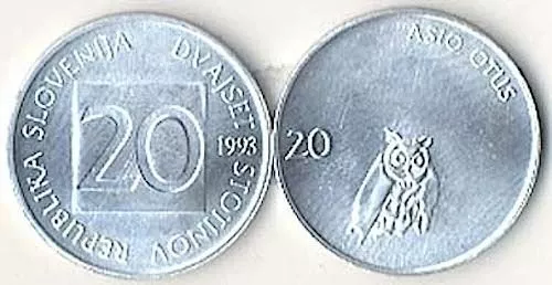 Slovenia 20 Stotinov Barn Owl Bird Animal Coin