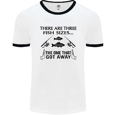 Three Fish Sizes Funny Fishing Fisherman Mens White Ringer T-Shirt