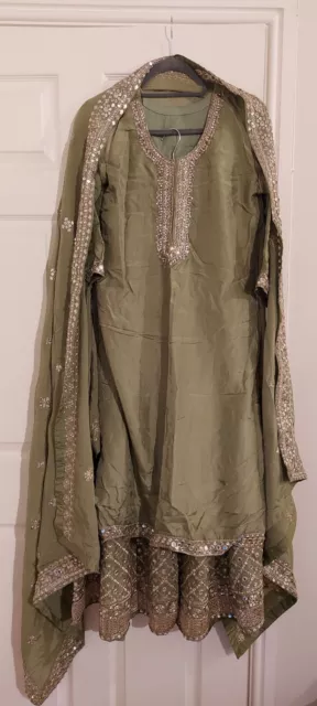 Indian Women White Stitched Anarkali Gown Kurta Set with Dupatta Wedding  Dress