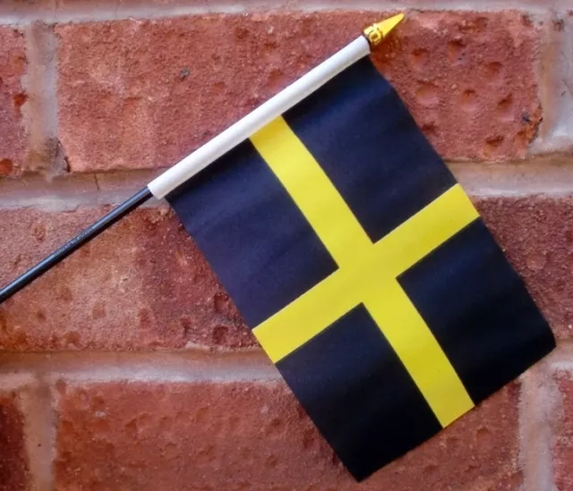 ST DAVID WALES HAND WAVING FLAG Small 6" x 4" with black pole