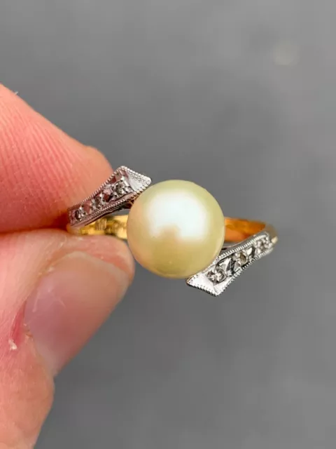 18ct gold diamond cultured pearl ring vintage ML