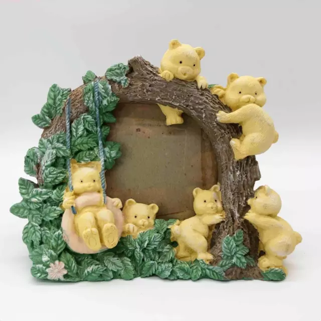 Vintage Bear Cubs at Play 3D Figural Ceramic Picture Frame 3.5" Made in Taiwan