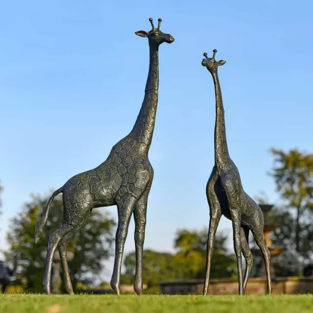 Antique Bronze Freestanding "Maasai & Yoruba" Giraffe Garden Sculptures - Pair