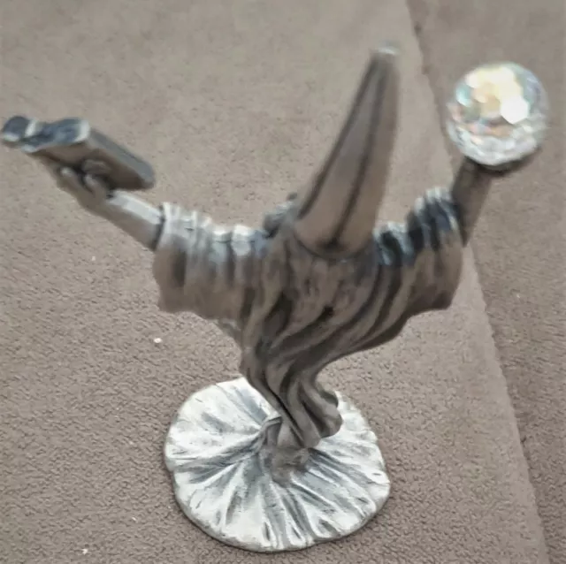 Pewter Wizard holding a magic book and glass crystal 2