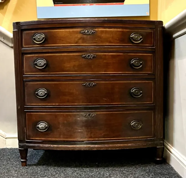 Large Antique 19th Century Regency Period Bow Fronted Chest Of Drawers c 1810