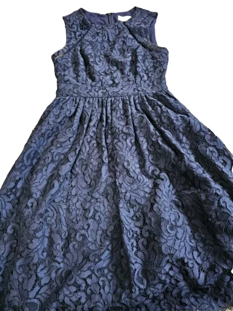 Pre-Owned Eliza J Navy Size 0 Knee Length Sleeveless Dress Lacy Full Skirt  CC2