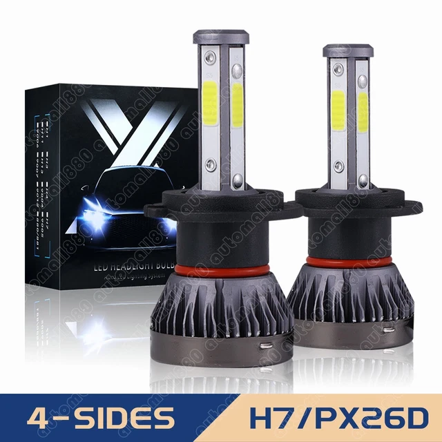BSTAUGTO 4-Sided H7 PX26D LED Headlights Bulbs Kit High Beam 6000K Bright White