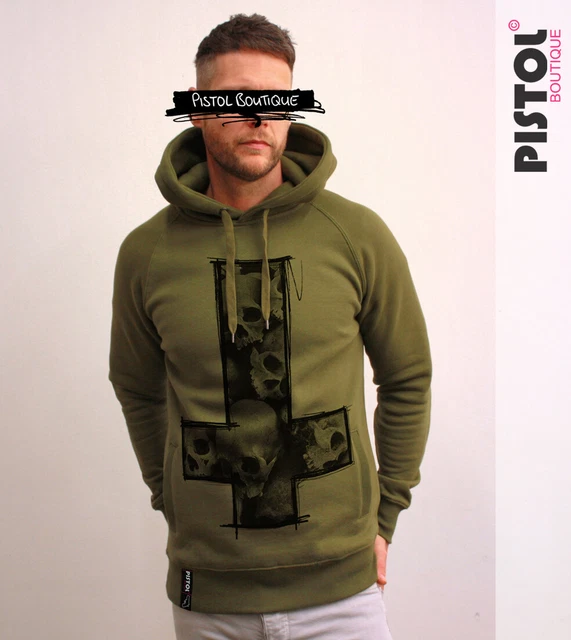 Pistol Boutique Pesante Cachi Teschio Schizzo Croce Raglan Felpa con Cappuccio -