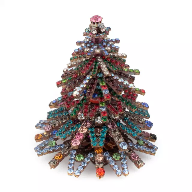 Rhinestone Christmas tree 3D circular multicolor handmade Czech