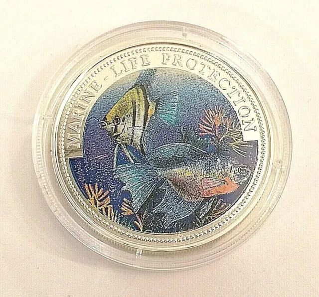 Republic of Liberia 5 Dollars 1996 Silver Coin Marine Life Protection Color Coin