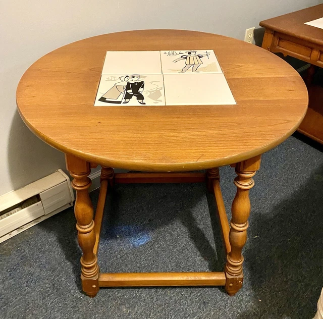 Rare Vintage Mid Century Mod LANE Table w Tiles ~ Theme Is Discovery Of America
