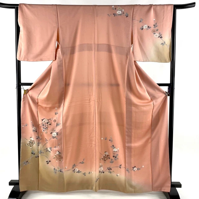 Japanese kimono  "HOUMONGI" SILK, Kids play with embroidery, Silver, L64"..2129